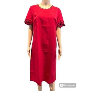 Anthony Richards Women’s Red Midi Dress With Black Floral Embroidered Size 16